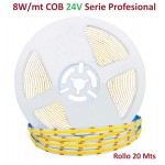 Tira LED Flexible 24V 8W/mt COB IP20 serie Profesional, rollo 20mts Tira LED Flexible 24V 8W/mt COB IP20 serie Profesional, rollo 20mts